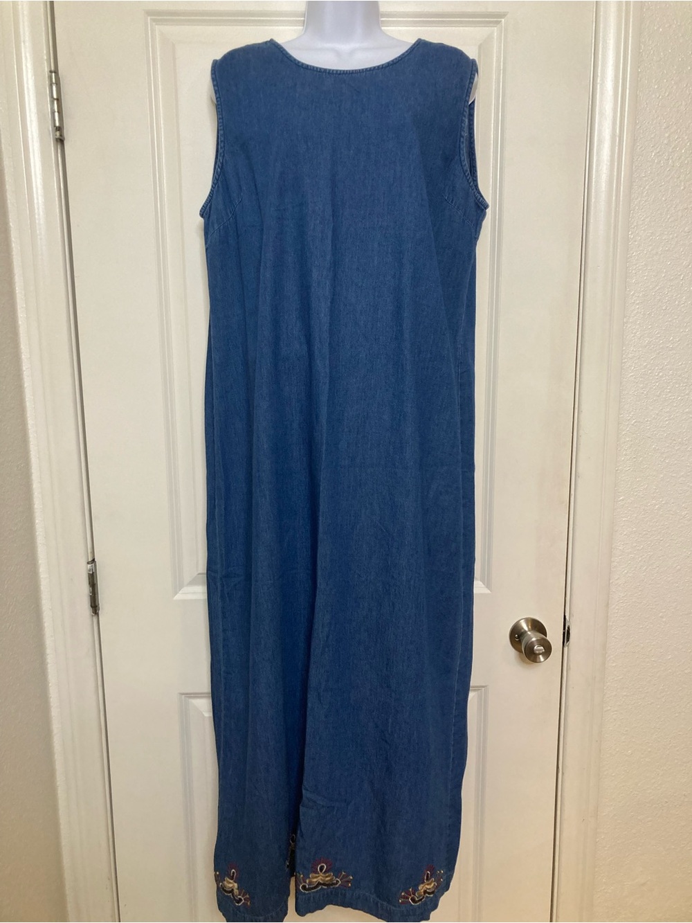 Mountain Lake Denim Jumper Dress Blue Modest Maxi Cottagecore Prairie Size XL